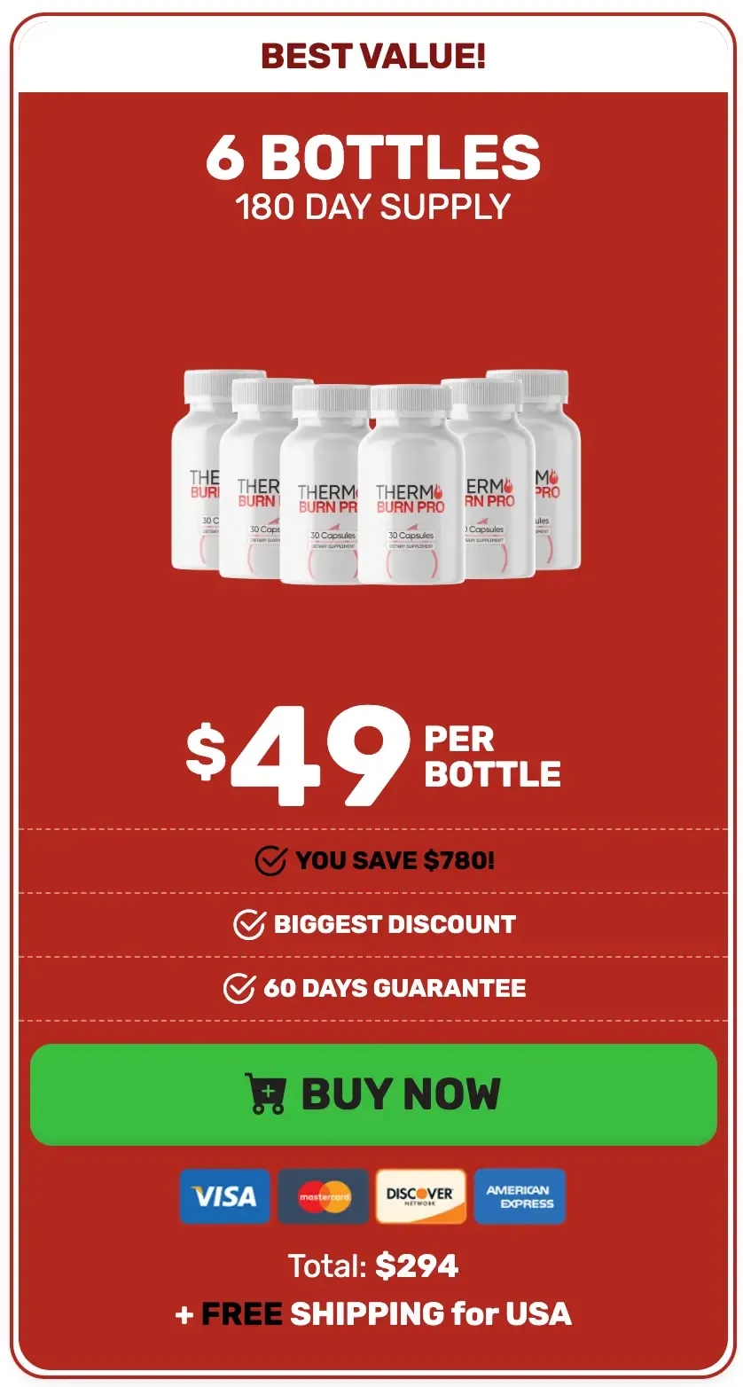 Thermo Burn Pro 6 bottle 180 day best value package with free US shipping